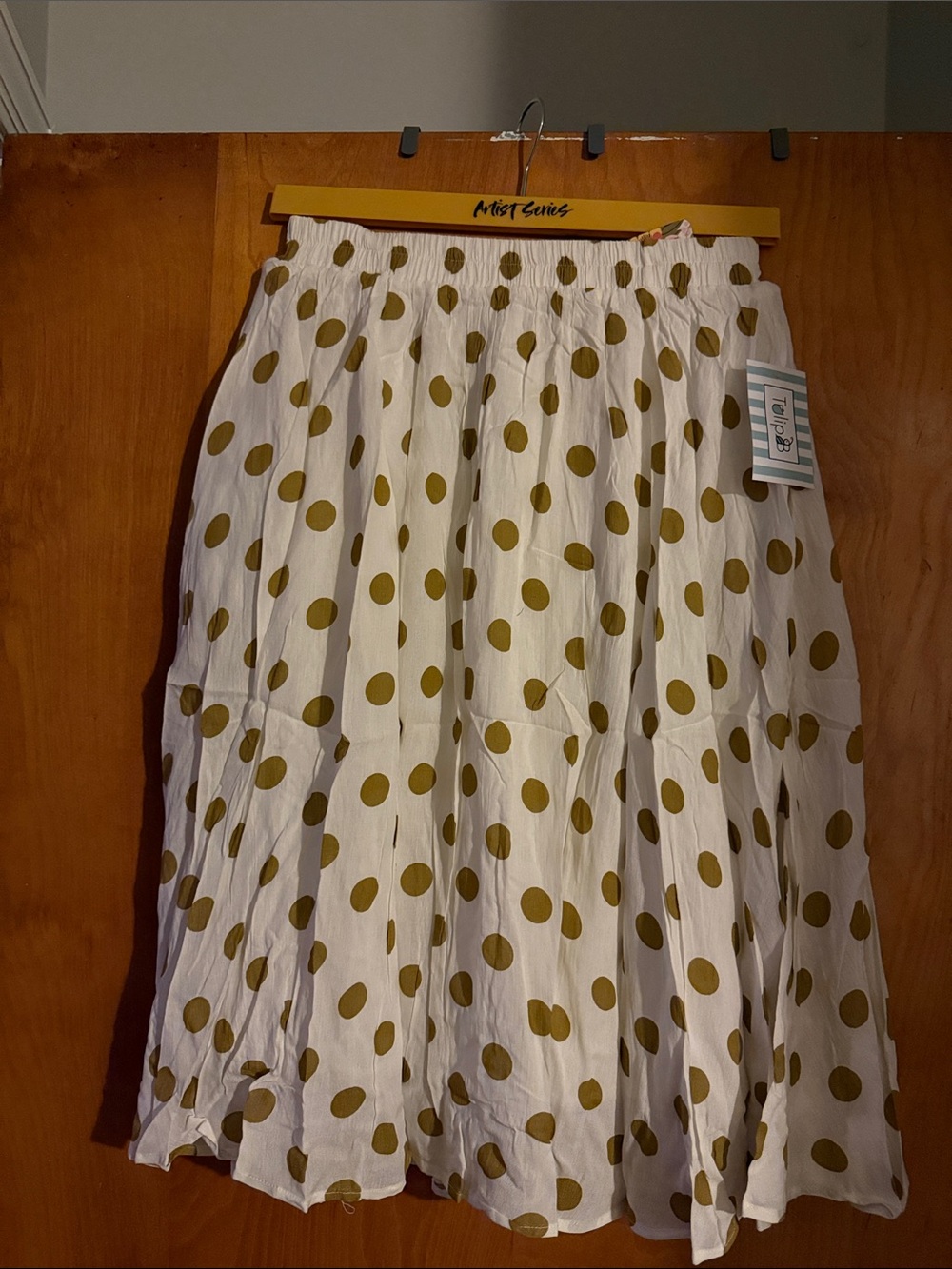 Tulip B New Polka Dot Tiered White & Mustard Midi Skirt